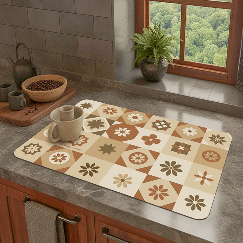 【Monster】 Soft Diatomaceous Earth Sink Draining Mat Language of Tiles  (45x30cm) &ndash;Timeless Charm, , large