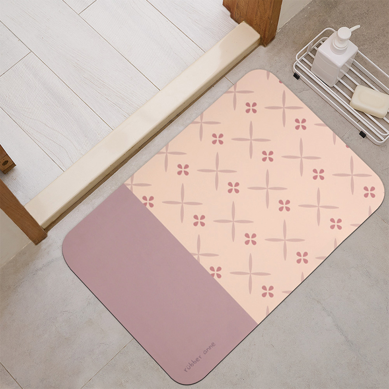 【Monster】 Soft Diatomaceous Earth Absorbent Mat &ndash; Floral Tile Series (60x40cm) &ndash; Pink & Brown Tile Memories, , large