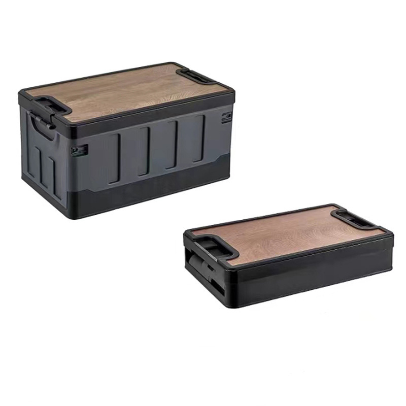 【Y HOUSE】Flat cover foldable storage box, storage box, foldable outdoor camping, car storage, camping picnic - black, , large