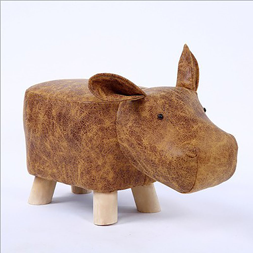 Creative animal-shaped solid wood children's low stool, hippo brown, , large