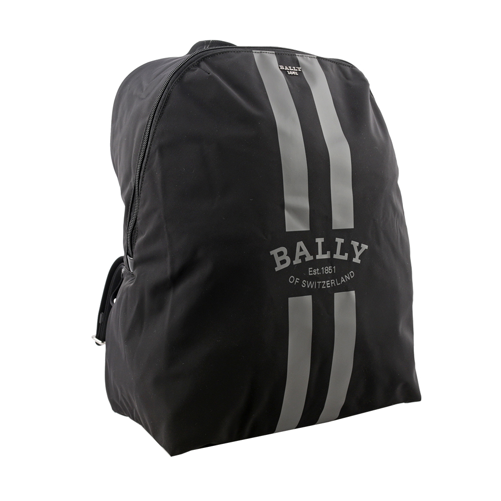 BALLY On The Go Round 條紋尼龍後背包/贈收納袋/黑色, , large