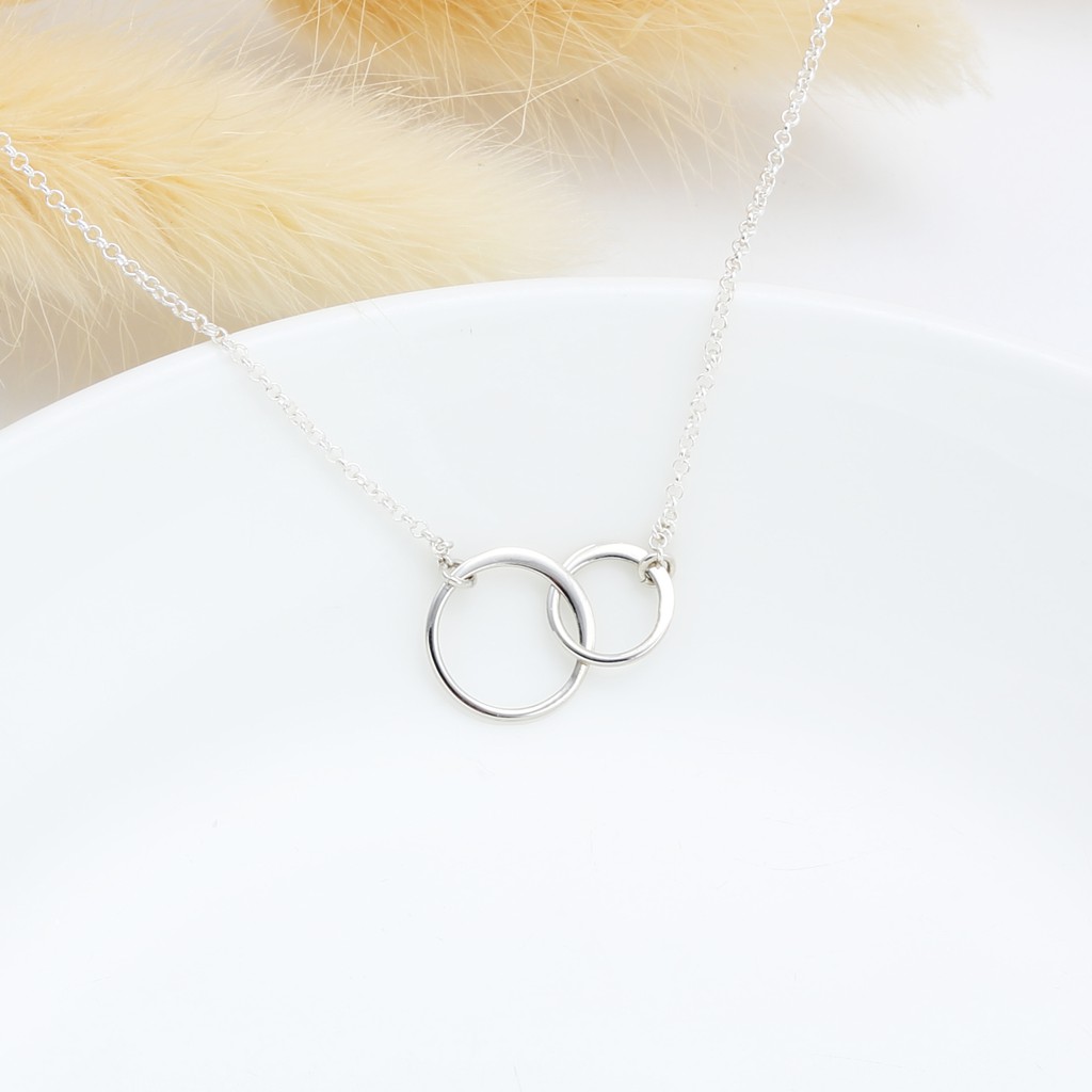 【Angel & Me】Hand in hand double circles s925 sterling silver necklace gift, , large
