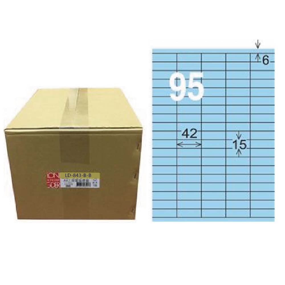 【龍德】LONGDER 三用電腦標籤 A4 95格 15*42mm 淺藍1000張/箱 LD-843-B-B(適用雷射、噴墨、影印), , large