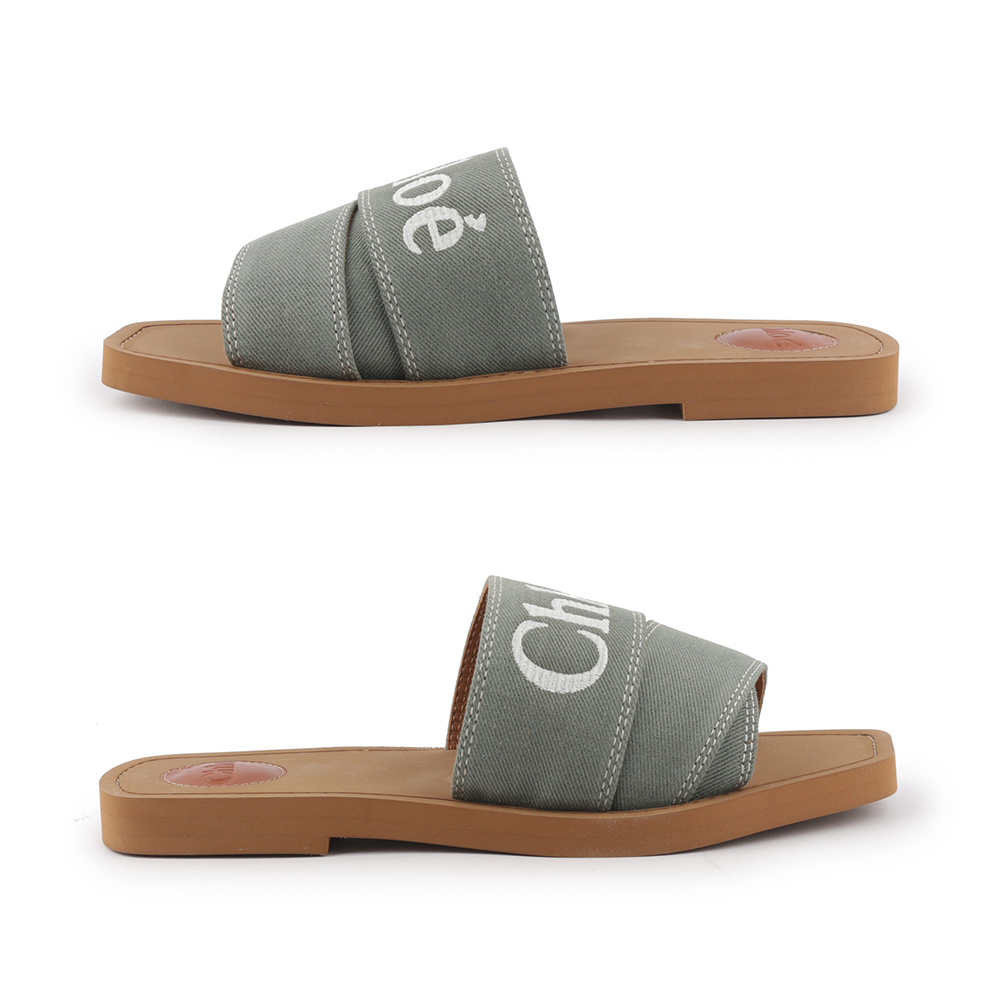 CHLOE' WOODY FLAT MULE 棉質牛仔平底拖鞋36/森林綠, , large