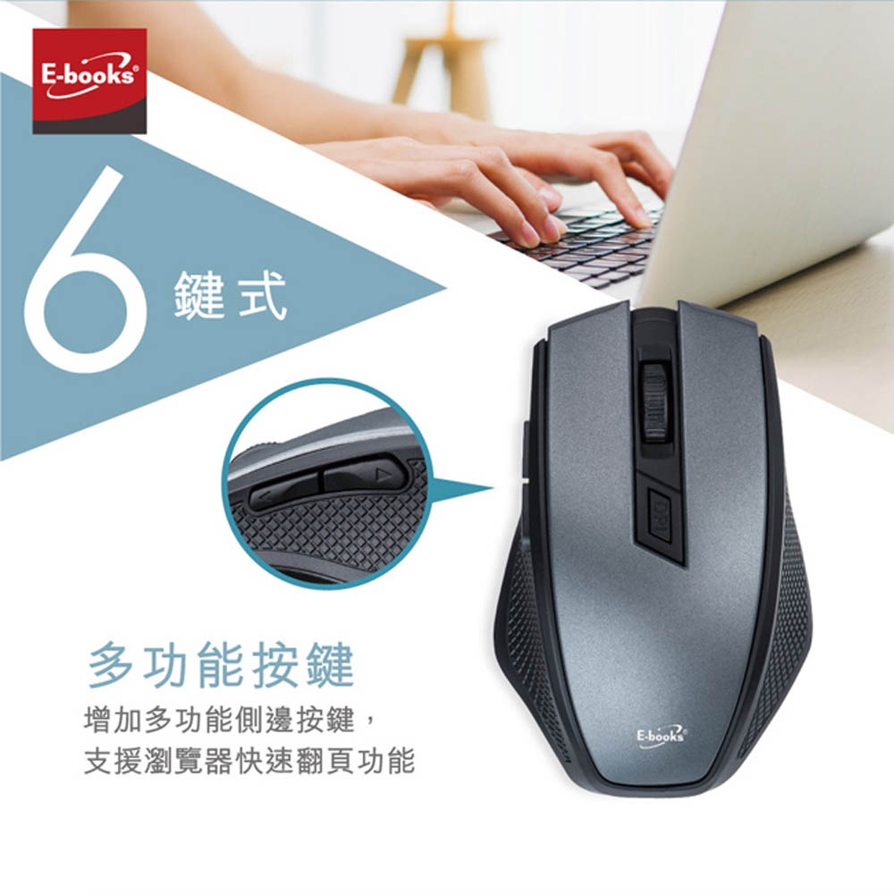 E-BOOKS M72 Six-Button Ultra-Quiet USB+Type C Dual-Interface Wireless Mouse 800-1600DPI Adjustable Silent Design 10-meter Chase, , large