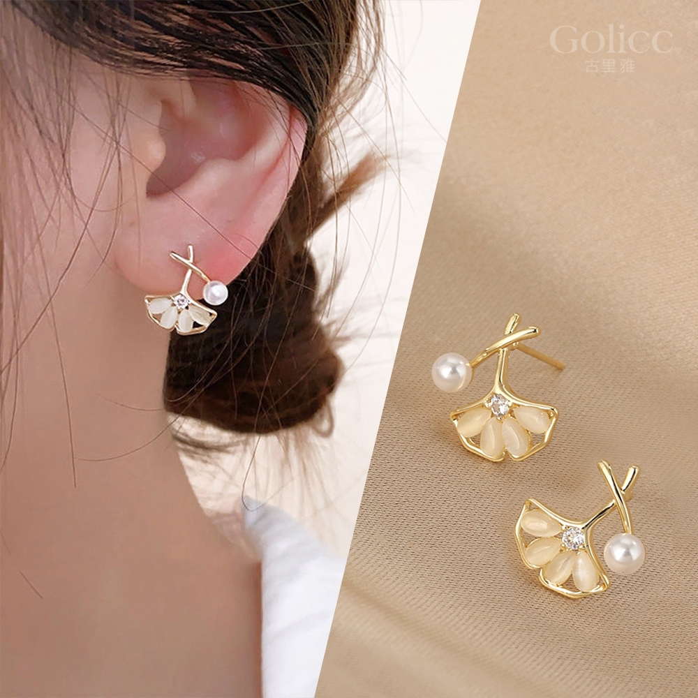 【Gulicc】古莉可 耳環  貓眼石 銀杏葉 耳環, , large