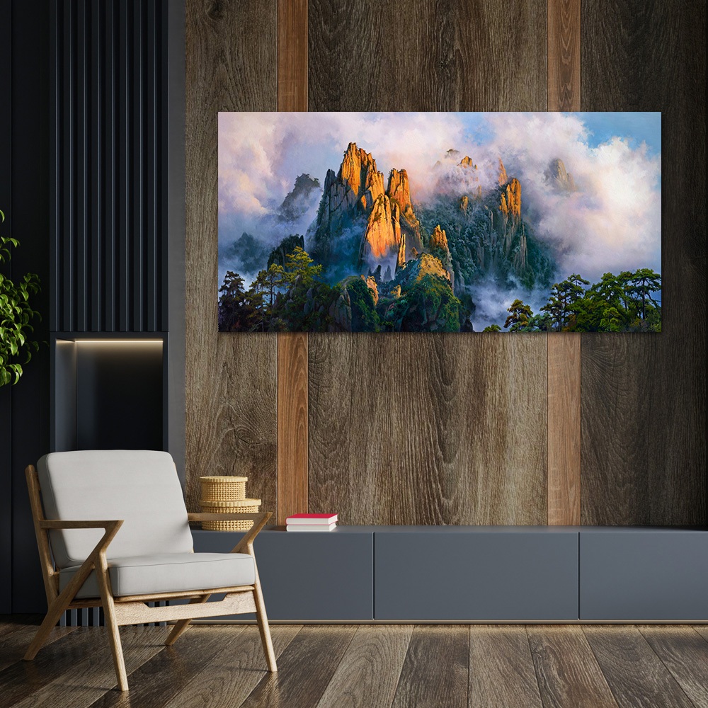 【御畫房】黃山雲海 國家一級畫師手繪油畫60&times;120cm(VF-144), , large