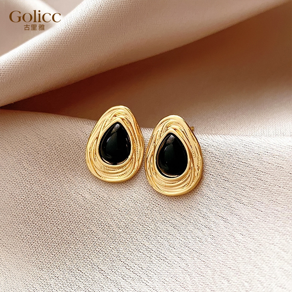 【Gulicc】古莉可 耳環  中古黑金色系輕奢耳環, , large
