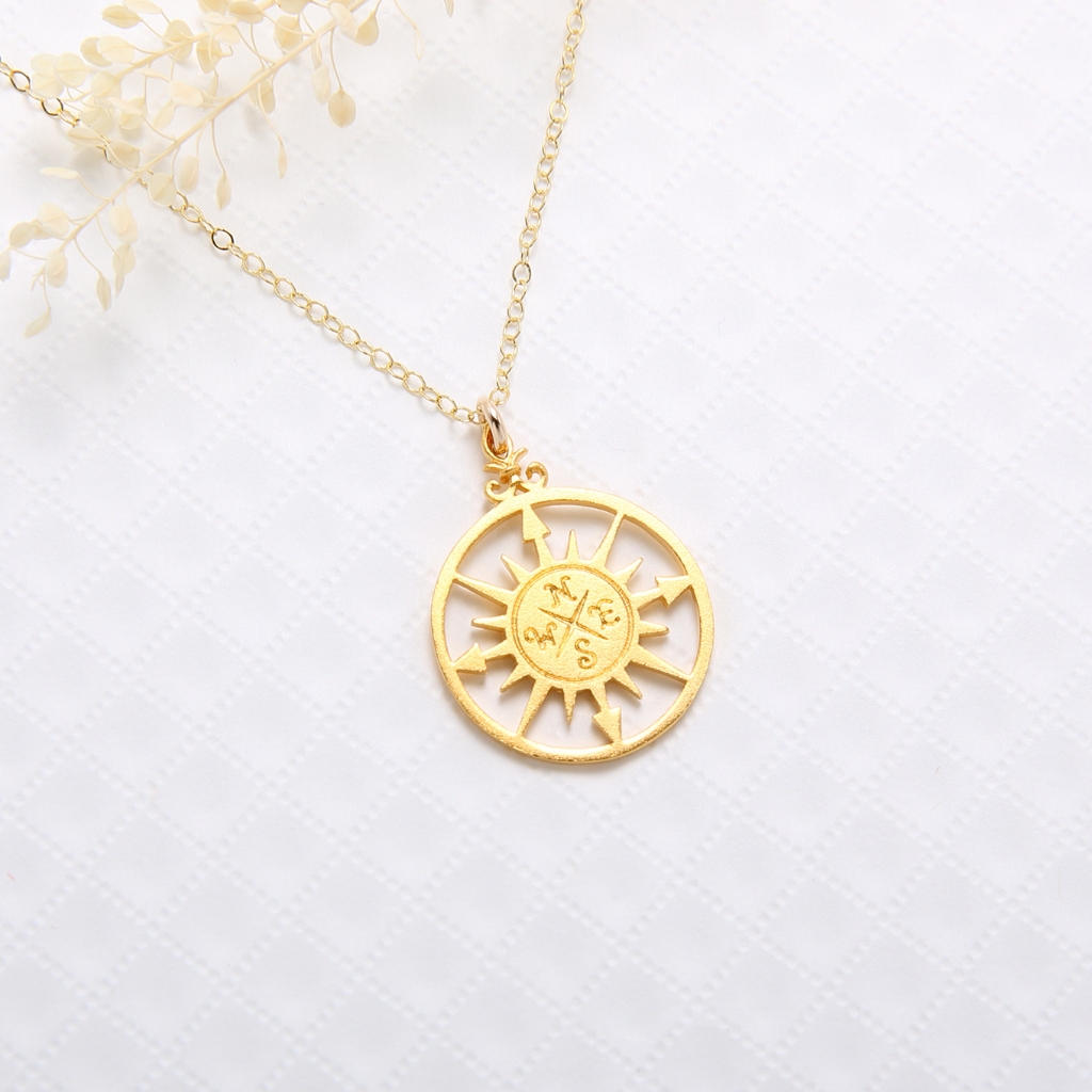 【Angel & Me】Iris Compass s925 sterling silver 24k gold plated necklace gift, , large