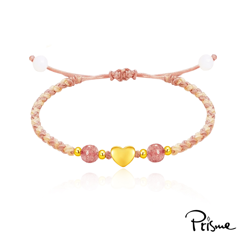 【Prisme Gold】黃金手鍊 新春開運 純金999綴飾粉色編織手環 (金重：約0.04錢&plusmn;0.02), , large