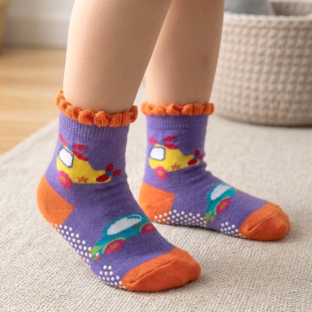 [Kaimei Cotton Industry] MIT pure cotton non-slip children's socks (toddler version 1-3 years old)-Shuai Shuai Helicopter Style 9-13cm, 隨機出色, large