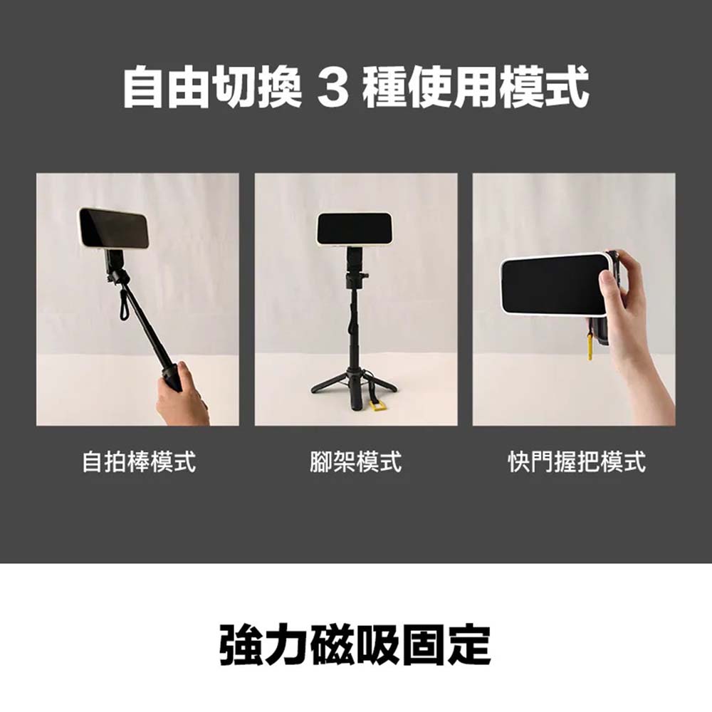 【山水之寶】National Geographic 國家地理 磁吸『迷你自拍棒＋三腳架』三合一多功能設計 支援自拍棒／腳架／快門握把 收納最小11cm, , large