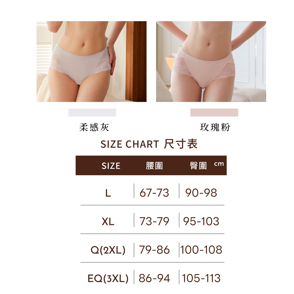【Clany可蘭霓】台灣製蕾絲涼感親膚包臀中高腰 L-3XL 加大尺碼內褲 柔感灰 3078-61, , large