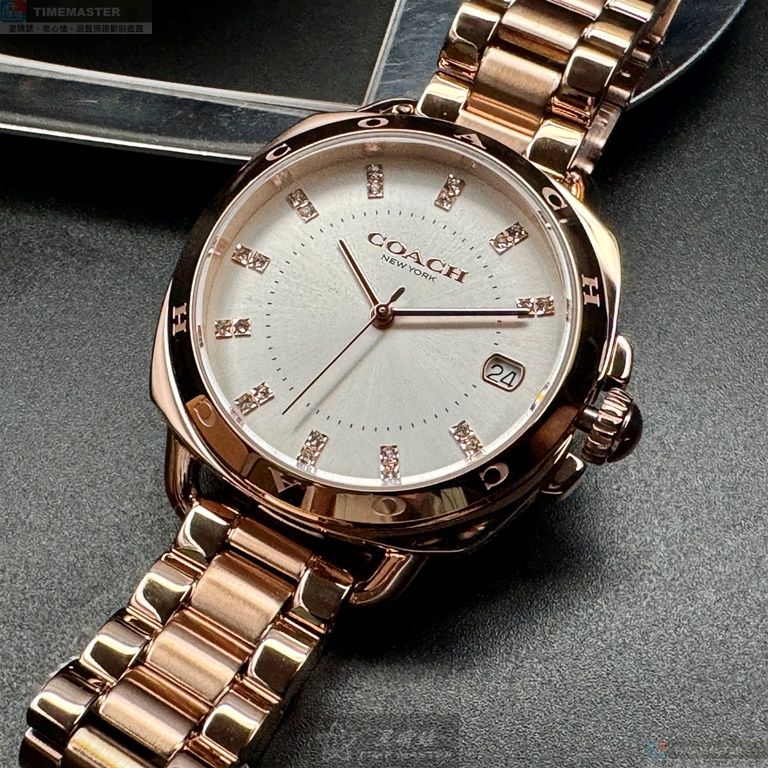 [星晴錶業]COACH手錶,34mm,CH00196銀白色錶面玫瑰金錶殼玫瑰金色精鋼錶帶款, , large