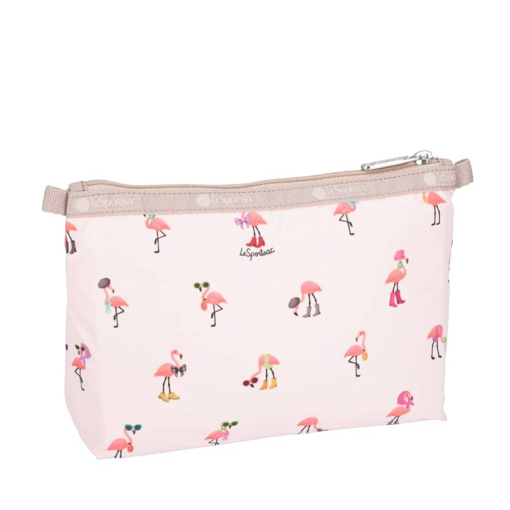 Lesportsac Cosmetic Clutch 雙層拉鍊化妝包 收納袋 盥洗包 女包(紅鶴海島派對), , large
