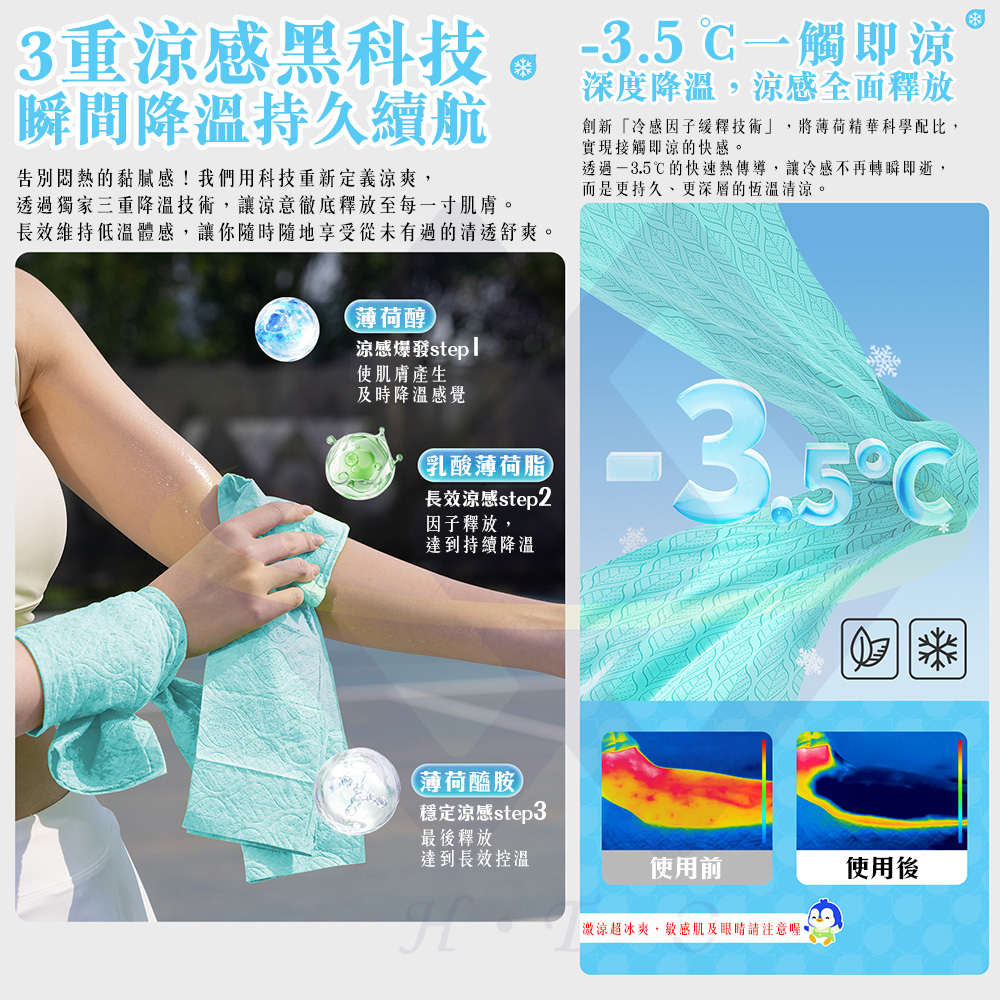 【禾統】無酒精冰感小毛巾 冰感毛巾 涼感毛巾 涼感清涼毛巾降溫涼感巾 涼感爆發 長效降溫 單片裝, , large