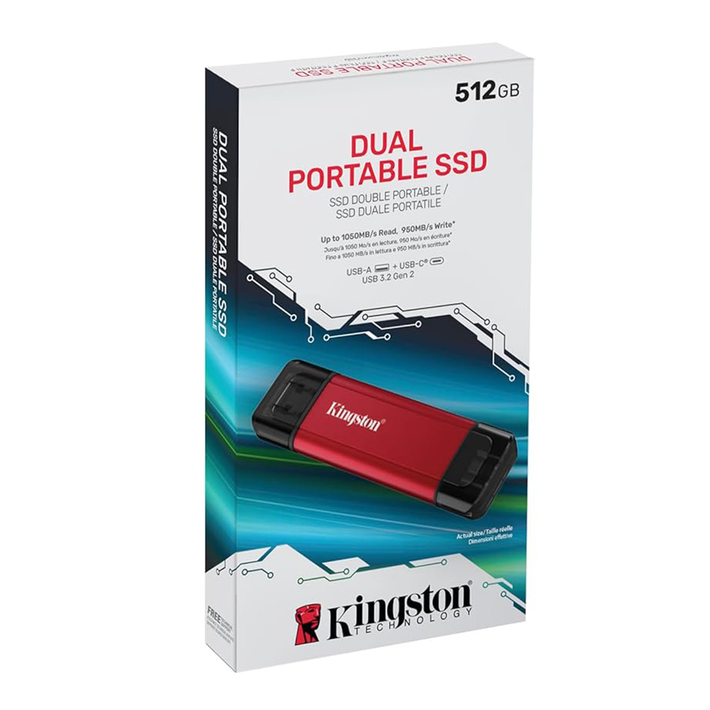 【Kingston】Dual Portable 512G Solid-State Drive USB-A/C USB 3.2 Gen 2 隨身碟 讀取速度 1,050MB/s, , large