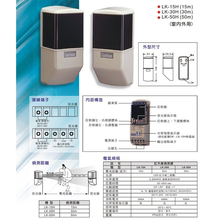 昌運監視器 Garrison LK-50H 50M 相對式紅外線偵測器 室內外均可使用, , large