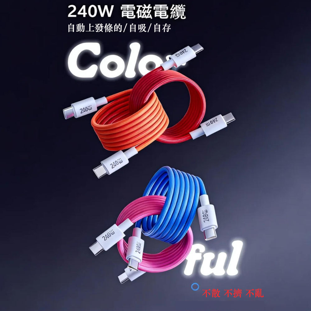 2-Pack Candy Magnetic Type-C to Type-C Certified 240W Black Fast Charging Cable 1M, , large