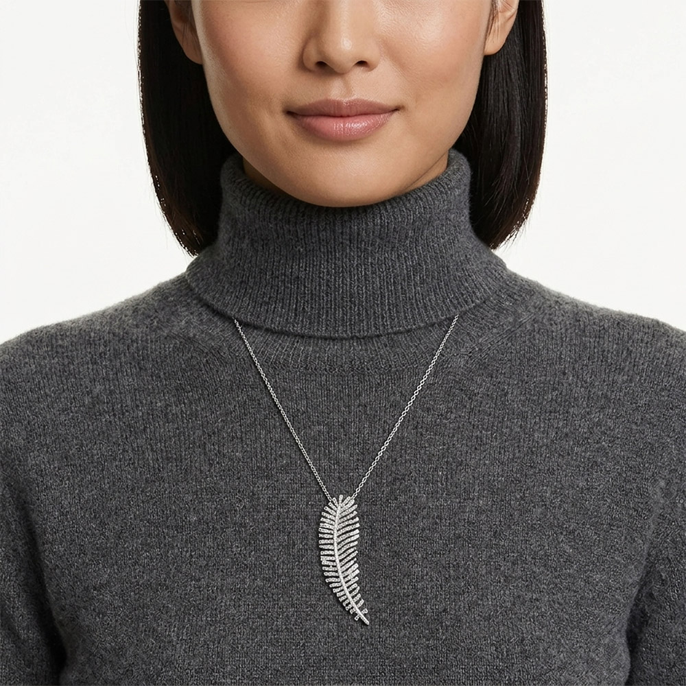 SWAROVSKI 施華洛世奇Vienna 天鵝羽毛胸針兼長型項鍊 雙用設計 送禮 禮物 推薦(5749209), , large