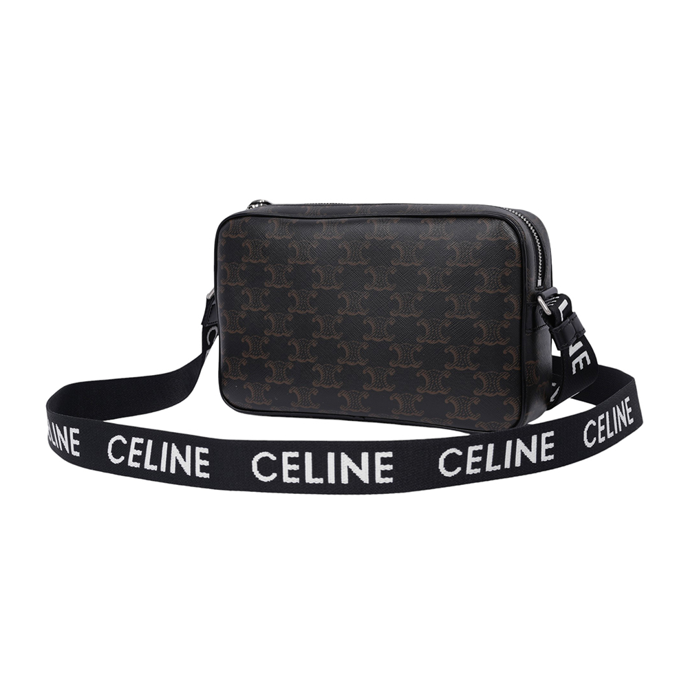 CELINE Triomphe 塗層帆布及牛皮中型郵差包/黑色, , large