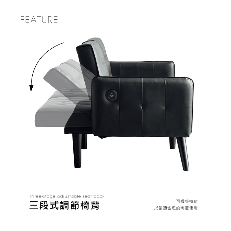 沙發床 沙發 雙人沙發 三人沙發 SF048, 黑色(PU皮), large