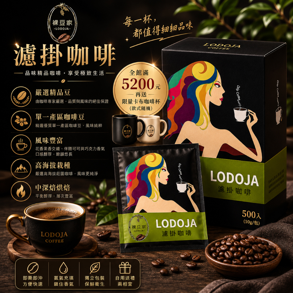 贈送馬卡龍心拿鐵杯【LODOJA 裸豆家】卡杜拉薇薇特南果濾掛咖啡500包(10g/包 耳掛 氮氣充填 莊園 嚴選 新鮮烘培), , large