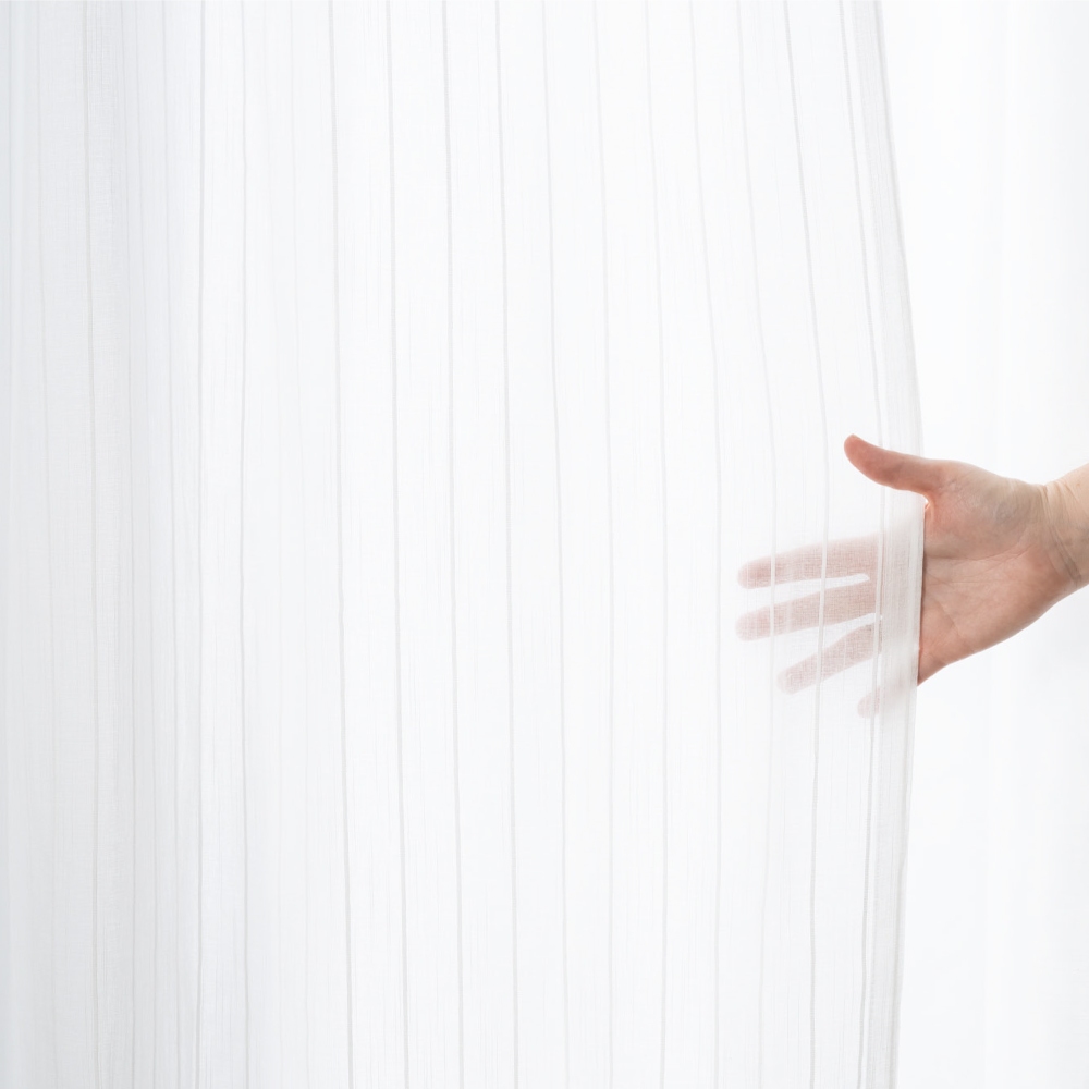 Ready-Made Sheer Curtains &ndash; Set of 2 Panels &ndash; "Snow White Stripes" &ndash; Width 100cm, Height 163/208/238cm &ndash; Made in Taiwan &ndash; White Color &ndash; Vertical Stripes &ndash; Machine Washable, , large