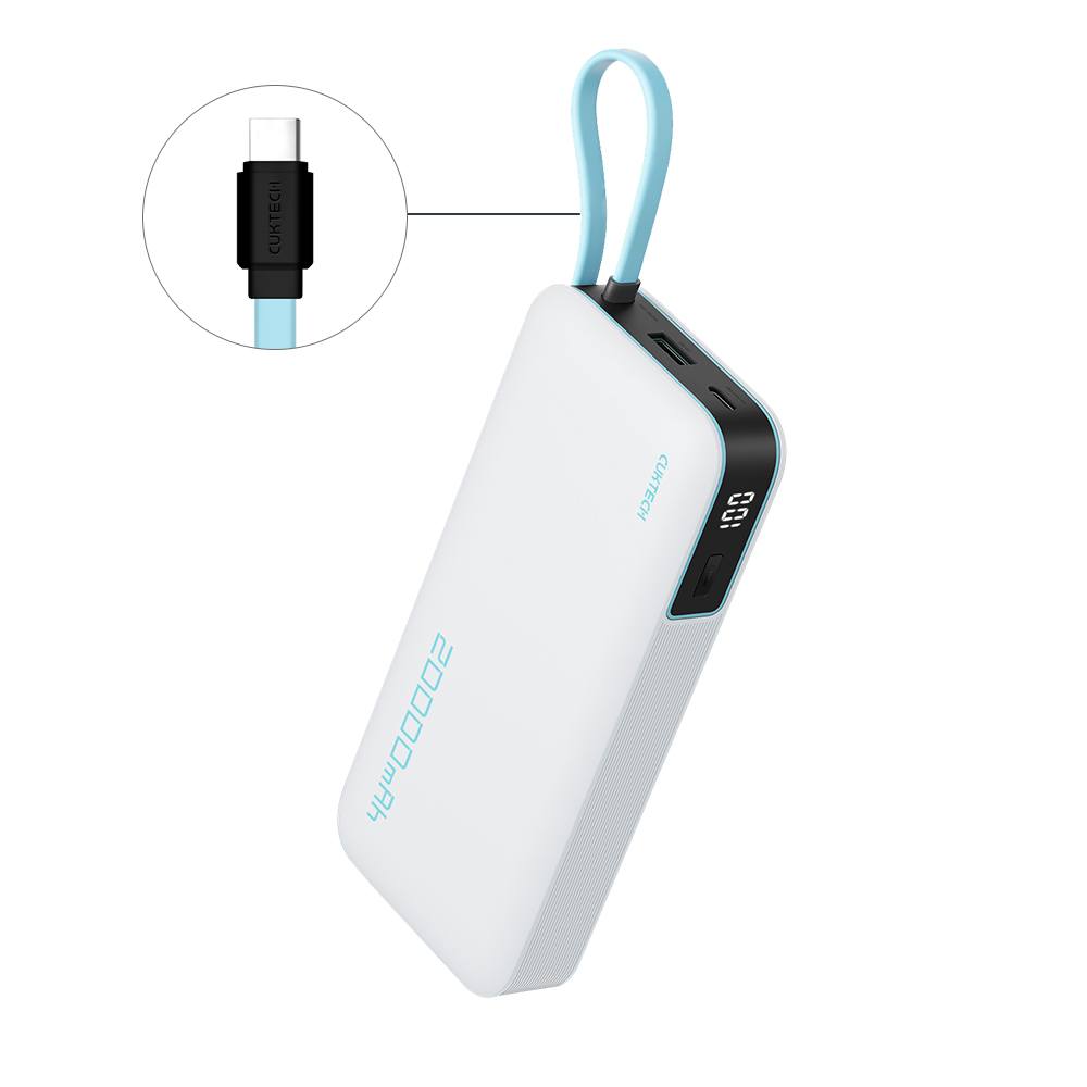 【Wh+CCC】CUKTECH 酷態科 55W TYPE-C 自帶線行動電源 20000mAh (PB200N) - 銀白, , large