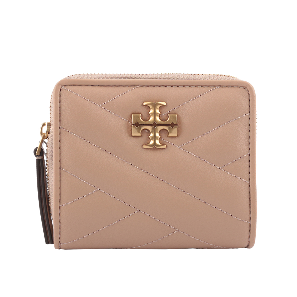 Tory Burch Kira 絎縫皮革暗釦拉鍊零錢袋短夾/淺沙色, , large
