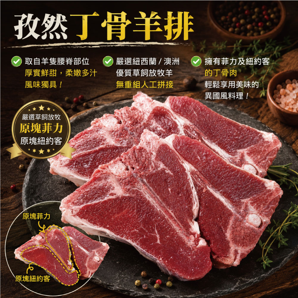 約克街肉舖 孜然丁骨羊排3包(250g&plusmn;10%／包), , large