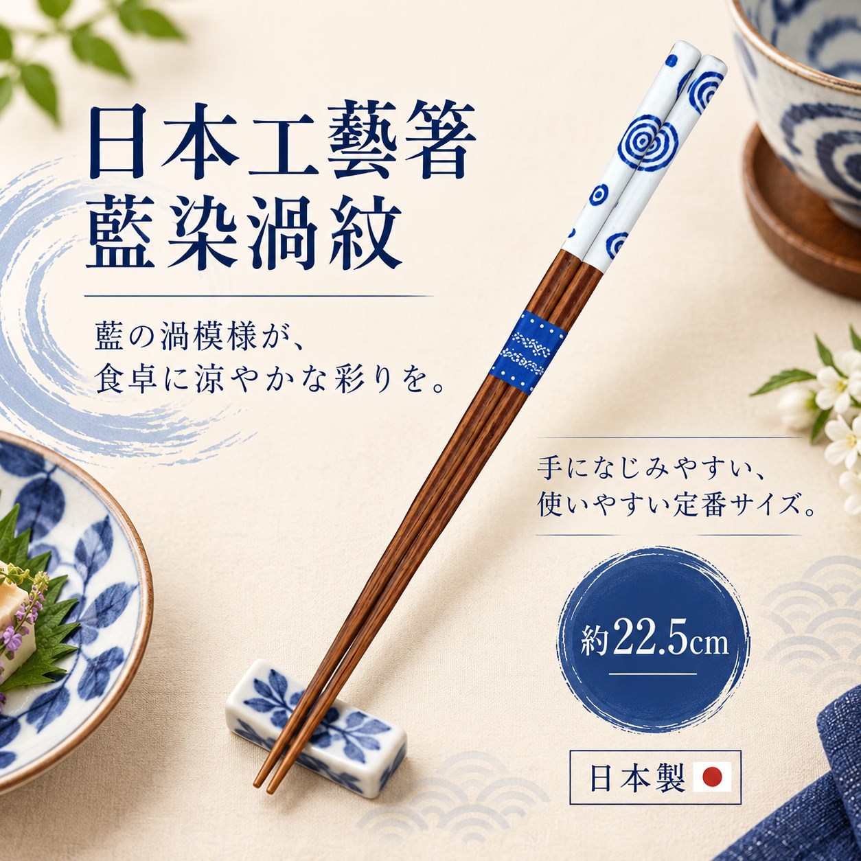【HIYASU日安工坊】日本工藝箸-藍染渦紋, , large