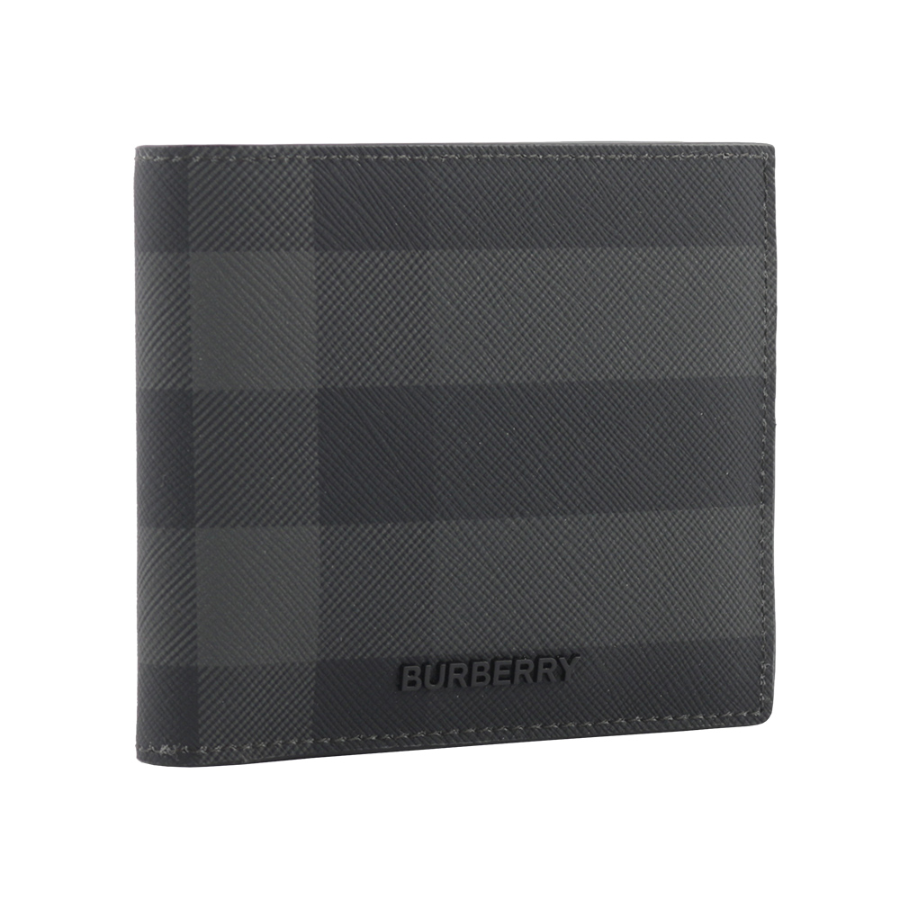 BURBERRY 經典格紋帆布對開8卡短夾(炭灰色), , large