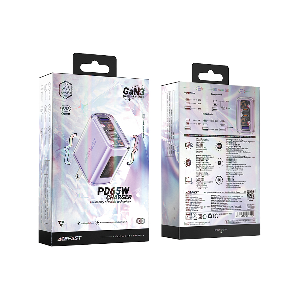 【ACEFAST】探索系列 PD65W氮化鎵(2C+1A)電源供應器/雙色, , large