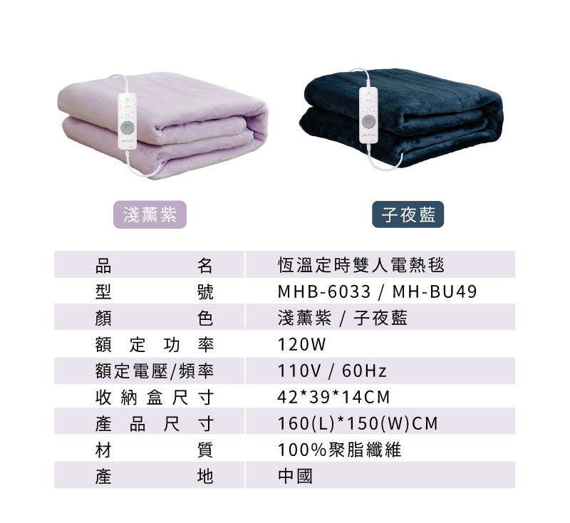 【MUNICHI沐尼黑】法蘭絨恆溫定時雙人電熱毯 MH-BU49/MHB-6033「睡不好，先別怪自己，怪被子不夠熱。」, , large