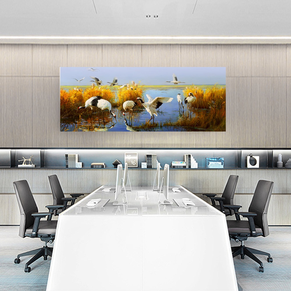 【御畫房】鶴舞 國家一級畫師手繪油畫60&times;120cm(VF-49), , large