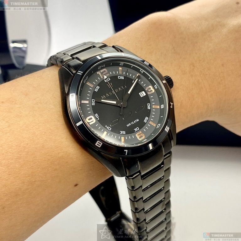 [星晴錶業]MASERATI手錶,46mm,R8853124001黑色錶面黑錶殼深黑色精鋼錶帶款, , large