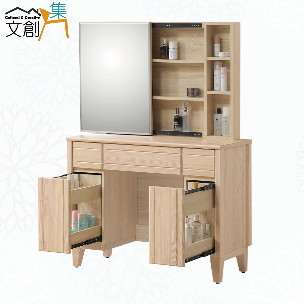 【文創集】希望3.3尺實木側推式鏡面組合(含化妝椅)(客約商品), , large