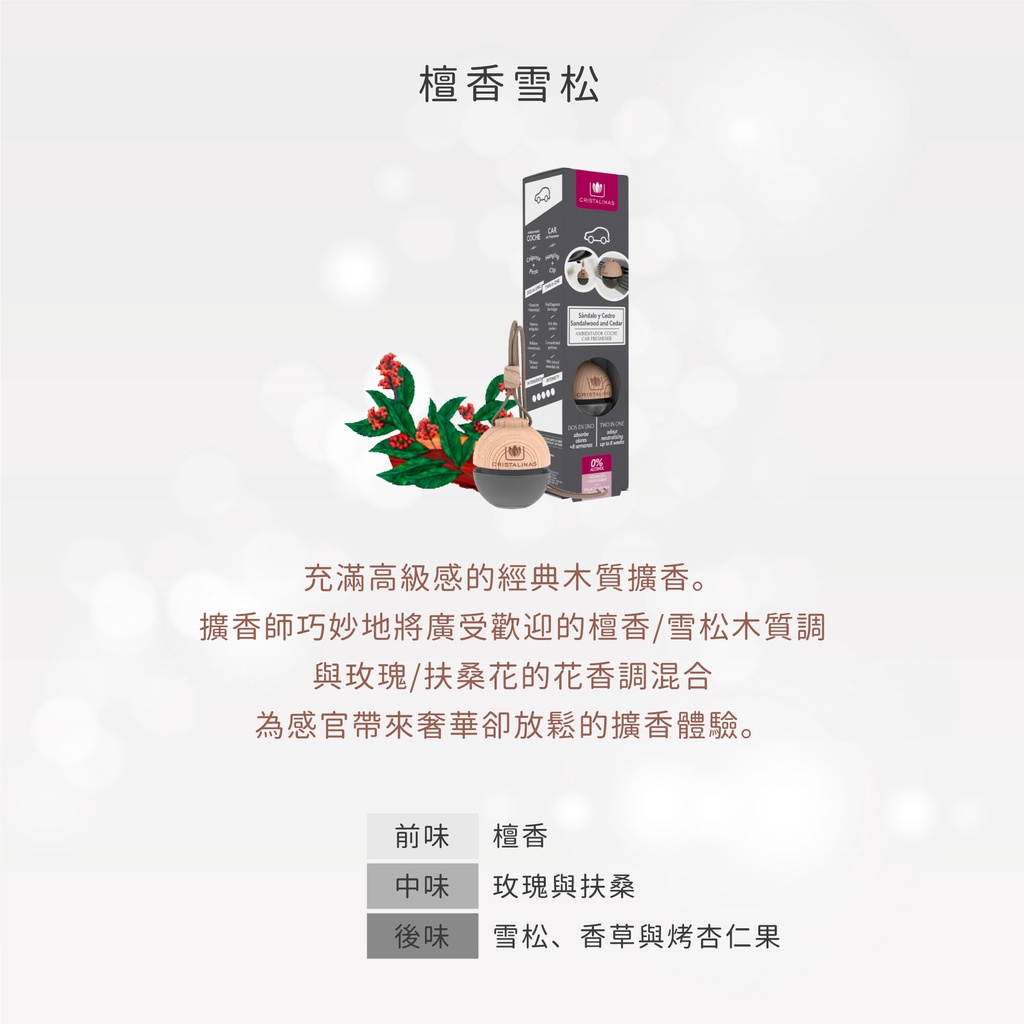 [西班牙CRISTALINAS] 無酒精 車用球型植萃香氛擴香/車香 (6ML) -檀香雪松 (木質香調 雪松), , large