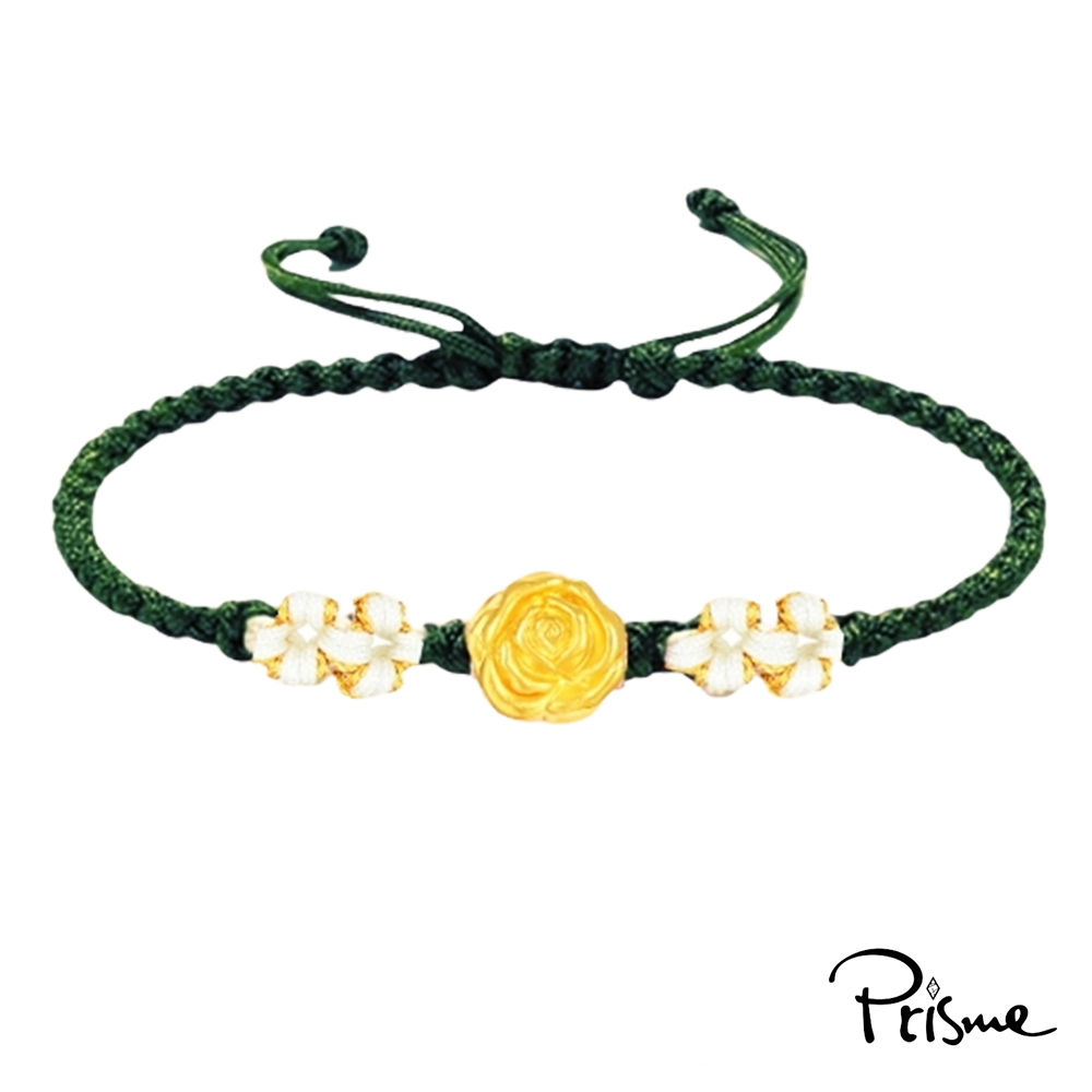【Prisme Gold】黃金手鍊 玫瑰花 綠色編織手鍊 (金重：約0.05錢&plusmn;0.02), , large