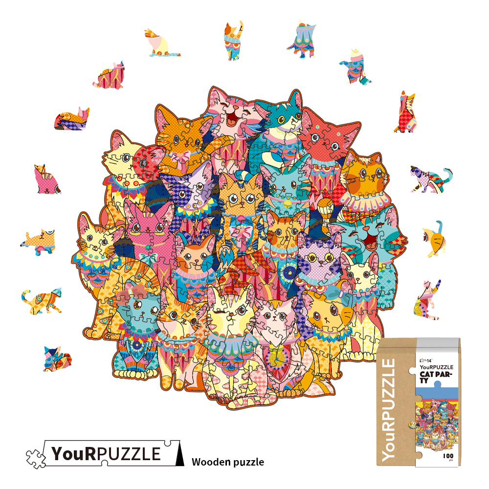 [積木共和國] 【YouRPUZZLE】台灣現貨貓咪聚會拼圖(檢驗合格木質動物拼圖), , large