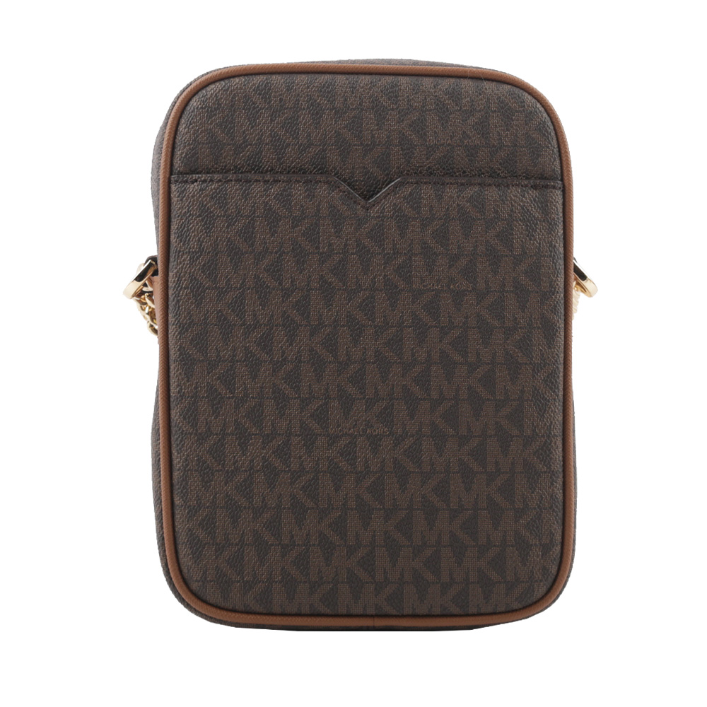 Michael Kors 金字滿版塗層帆布拉鍊中款直式斜背包/咖啡色, , large