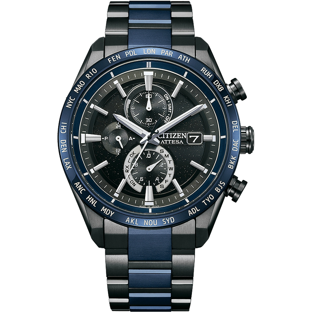 CITIZEN 星辰 湛藍星空 限量 鈦金屬光動能電波萬年曆手錶 AT8187-75E, , large