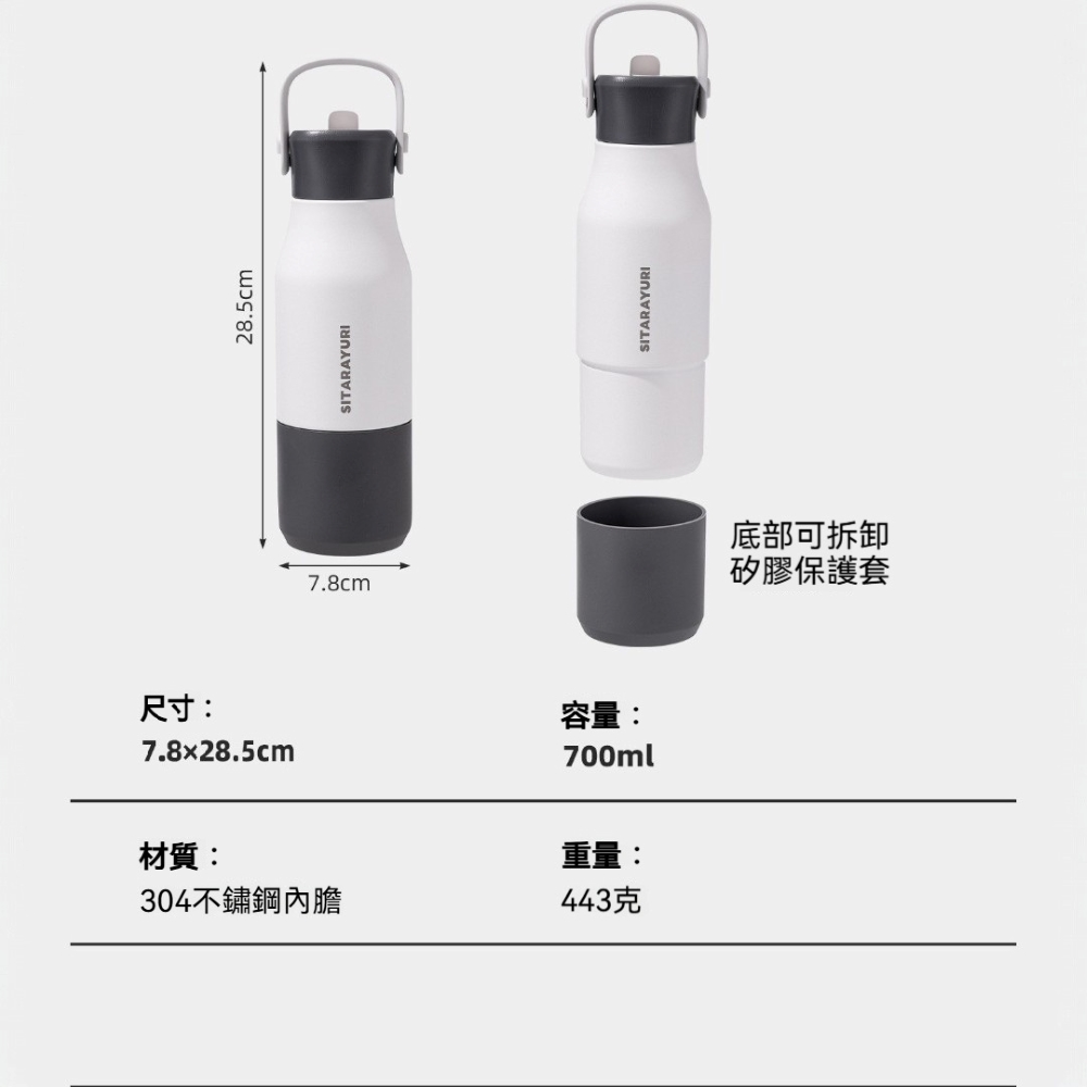 【H&R安室家】SITARAYURI 304不鏽鋼吸管保溫瓶700ml(H07), , large