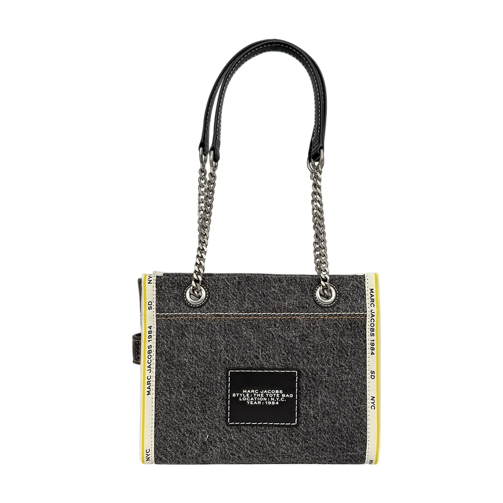 Marc Jacobs 棉質牛仔布鏈帶小款托特包/肩背包/黑色, , large