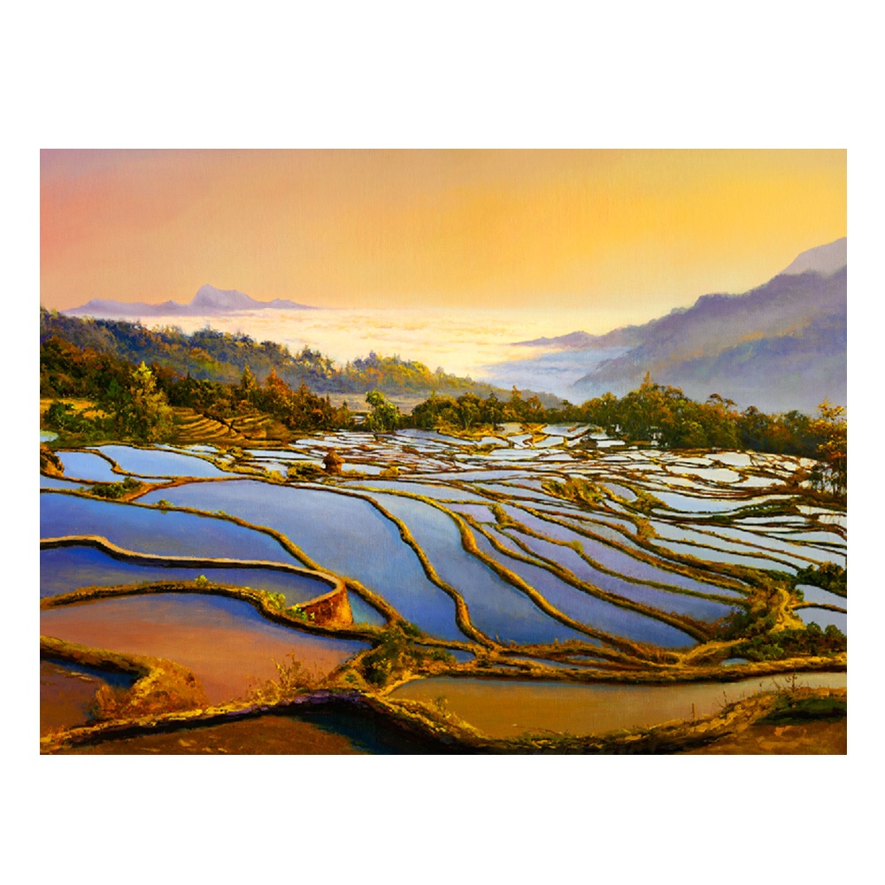 【御畫房】梯田風光 國家一級畫師手繪油畫60&times;80cm(VF-166), , large