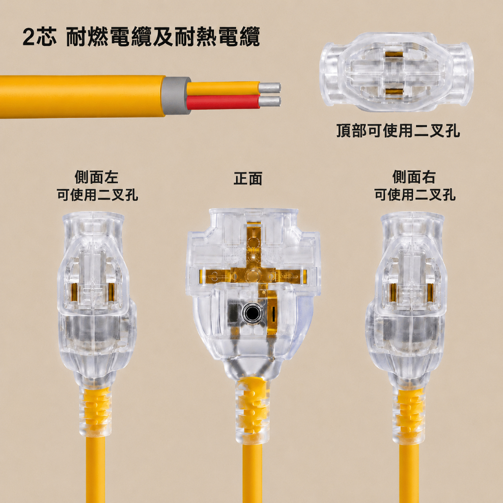 【福利品】夕陽 2P 二插頭動力延長線｜2芯 二插露營動力線／通電指示燈｜3米／5米／10米／15米《台灣製造》, , large