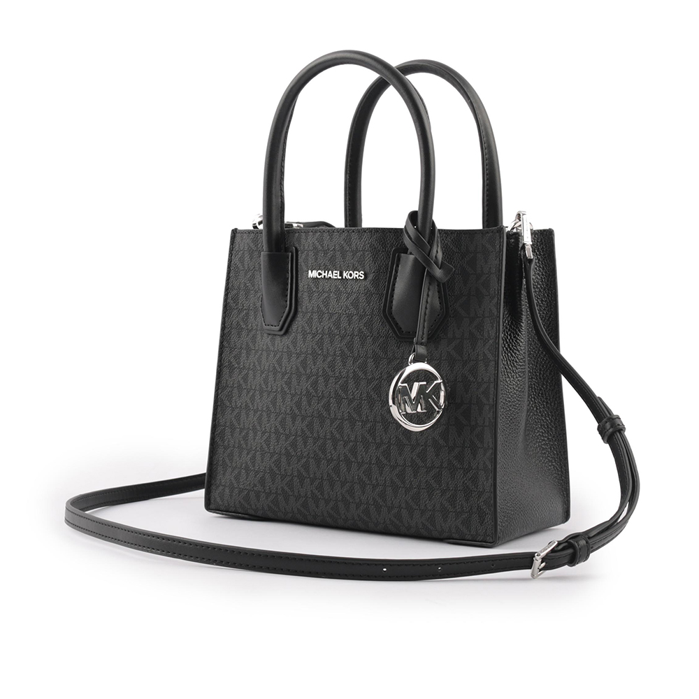 Michael Kors Mercer Logo 吊飾塗層帆布二用包/黑色, , large