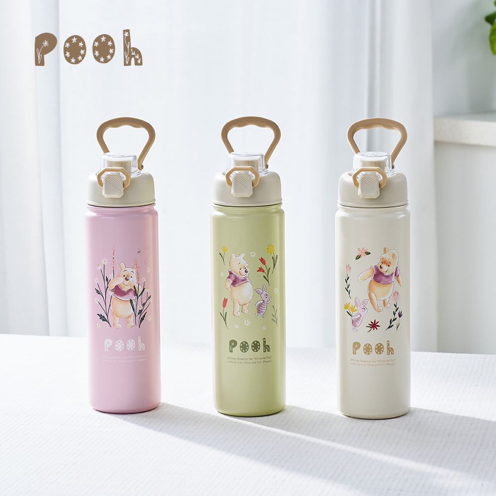 Disney迪士尼 花草維尼304不銹鋼彈跳手提真空保溫瓶765ml, , large