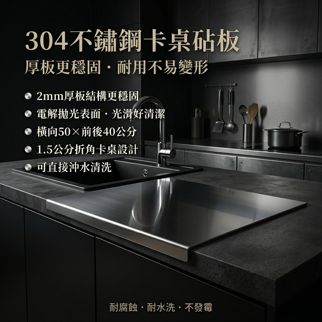 【 SHAONIANNA.TW 】304不鏽鋼加厚折角備料板 50x40cm 廚房料理台面板 防滑卡桌切菜板 可沖洗工作檯板不鏽鋼切菜板, , large